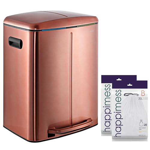 happimess HPM1005D Marco Rectangular 10.6-Gallon Double Bucket Trash Can with Soft-Close Lid, Rose Gold, Fingerprint Resistant, Modern, Minimalistic for Home, Kitchen, Office, Bedroom, Bathroom - color: Rose Gold