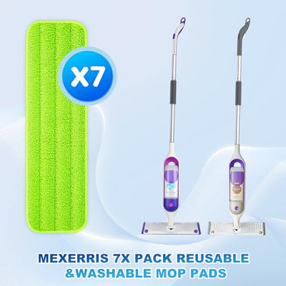 7 Count Reusable Microfiber Mop Pads for Swiffer PowerMop- MEXERRIS PowerMop Refills Hard Wood Floor Mop Pads Machine Washable, Wet Dry Dust Mop Pads Replacement for 13''-15'' Spray Wet Mops - color: Green