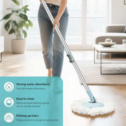 Spin Mop and Bucket with Wringer Set, 360° Spinning Mop Bucket System with 3 Microfiber Mop Replacement Heads, Adjustable Handle for Floor Cleaning (Light Blue) - color: Light Blue