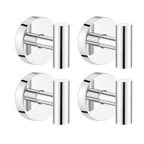 Suction Cup Hooks for Shower Heavy Duty, Shower Hooks No Drill, Shower Hooks for Inside Shower Stainless Steel, Suction Hooks for Window, Glass, Tile, Wall, Loofah, Bath Robe, Wreath, Chrome 4 Pack - color: Chrome