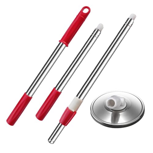 Extended Spin Mop Replacement Mop Handle, Upgraded 60-inch 360 Degrees Rotating Telescopic Replacement Mop Stick for Spin Mop Bucket Cleaning System (Stainless Steel Disc, Red) - color: Red, style: Stainless Steel Disc