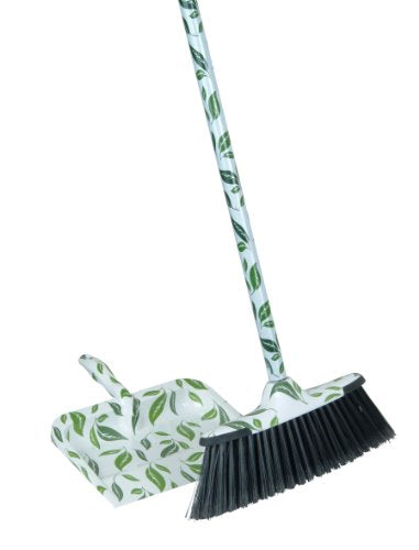 Superio Broom and Dustpan Set Leaf Design Print, Durable Home and Kitchen Broom With A Matching Dust Pan, Durable Material Heavy Duty - color: Leaf Design, size: Sweep Set