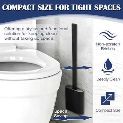 Toilet Brush and Holder Set, Wall Mounted Toilet Bowl Brush Head with Silicone Bristles, 2 Pack Black Compact Size for Storage and Organization Scrub Brush for RV Bathroom Accessories