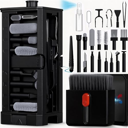 32 in 1 Cell Phone Cleaning kit with Charging Port Cleaner,Stylus Pen,SIM Tool,Keyboard Brush,Speaker Brush,Electronic Cleaning kit for iPhone,AirPods,iPad,Keyboard,MacBook,Earbud,Camera Lens(Black) - color: Black