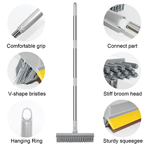 Floor Scrub Brush 55.9" Telescopic Handle 2 in 1 Scrape Brush Stiff Bristle Shower Scrubber for Cleaning Patio Bathroom Garage Kitchen Wall Deck Tub Tile