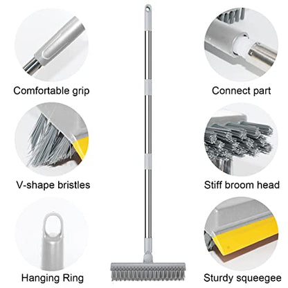 Floor Scrub Brush 55.9" Telescopic Handle 2 in 1 Scrape Brush Stiff Bristle Shower Scrubber for Cleaning Patio Bathroom Garage Kitchen Wall Deck Tub Tile