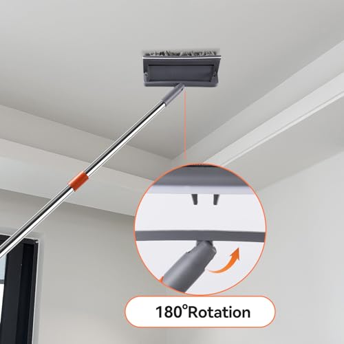 Ceiling Fan Cleaner Duster with 80" Stainless Steel Extendable Pole, 6-in-1 High Reach Fan Duster for Ceiling Fan Blades with 4 Reusable Mop Pads for Fan, Wall, Floor, Blind, Baseboard & Window