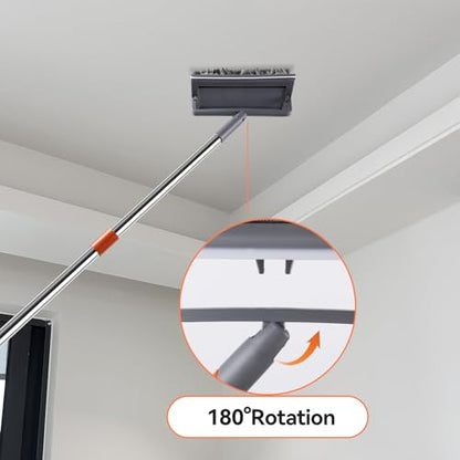 Ceiling Fan Cleaner Duster with 80" Stainless Steel Extendable Pole, 6-in-1 High Reach Fan Duster for Ceiling Fan Blades with 4 Reusable Mop Pads for Fan, Wall, Floor, Blind, Baseboard & Window