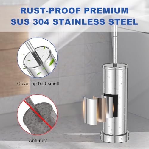 304 Stainless Steel Toilet Brush and Holder Set, Heavy Duty Toilet Bowl Brush and Holder with Removable Inner Bowl, Splash Protection, Long Handle for Bathroom - color: Chrome