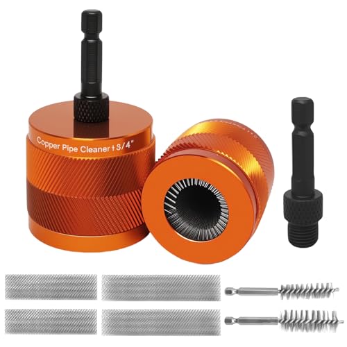 1/2" & 3/4" Cleaner Set for Drill,with 1/4" Hex Shank & 6 Brush Blades & 2 Pipe Cleaning Brush,Drill Copper Pipe Cleaner for Removing Rust,Stains & Paint from Copper & Metal Pipes