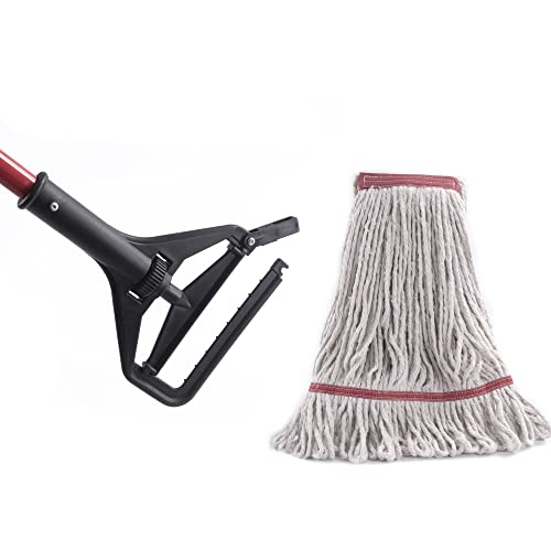 Matthew Cleaning Commercial Quick-Change Iron Mop Handle for Floor Cleaning Heavy Duty Mop Head Replacement Holder 60inch w/Plastic Gripper for Rags Side Gate Wet Mop Handles 6 Packs - color: Black Side-Gate Clamp