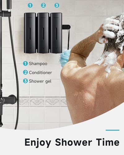 AIKE 3 Chambers Shower Shampoo and Conditioner Dispenser 3 x 11.8 fl.oz. for Bathroom(Dark Silver) - color: Dark Silver, size: Triple Chamber