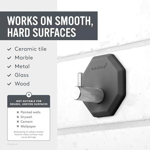 Sud Scrub Antimicrobial Shower Hooks, Self Adhesive, Heavy Duty Removable, Stick On for Hanging, Bathroom Towel Hook (Charcoal) - color: Charcoal