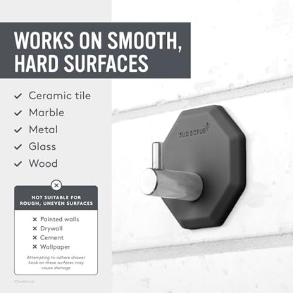 Sud Scrub Antimicrobial Shower Hooks, Self Adhesive, Heavy Duty Removable, Stick On for Hanging, Bathroom Towel Hook (Charcoal) - color: Charcoal