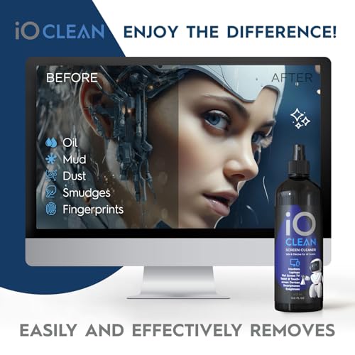 Screen Cleaner Spray (16oz + mini Cleaner) – Best Large Cleaning Kit for LCD LED OLED TV, Smartphone, iPad, Laptop, Touchscreen, Computer Monitor, Electronic Devices, Microfiber Cloth and 2 Nozzles - size: 16 Fl Oz + 0.3 Fl Oz