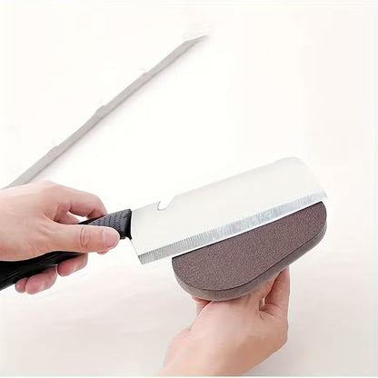 Diamond Sandpaper Magic Sponge Scrubber - Heavy Duty Cleaning Brush with Non-Electric Plastic Handle, for Pots, Pans, Grinders, Knives, Descaling & Decontamination, Commercial Kitchen Supplies,（Brown）