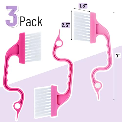 Slick- Window Track Cleaning Brush, 3 Pack, Shades of Pink, Ergonomic Handle, Built-in Scraper, Multipurpose Window Track Cleaning Tools for Faucets, Shower Heads and Drains