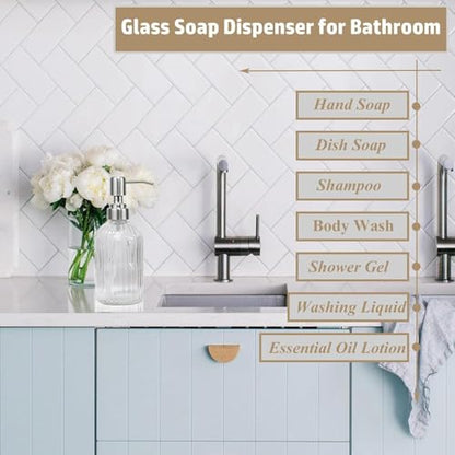 14Oz Clear Soap Dispenser Bathroom - 2 Pack, Clear Glass Hand Soap Dispensers with Stainless Steel Pump, Refillable Dish Soap Dispenser for Kitchen, Countertop Soap Dispensers - color: Clear（2-pack）