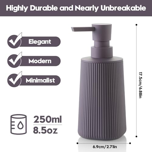 Small Soap Dispenser for Bathroom and Kitchen, Modern Farmhouse Striped Style Plastic Hand Soap Dish Soap Dispenser with Pump Matte Purple - color: Lavender Purple