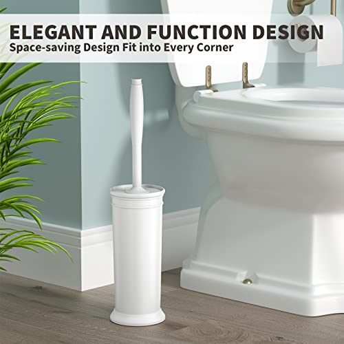 Toilet Brush and Holder 2 Pack, Toilet Bowl Brush with Extra Long Handle, Toilet Scrubber and Covered Holder, Toilet Brushes for Bathroom-Space Saving, Covered Brush, Durable, Deep Cleaning(White) - color: White