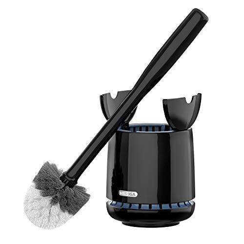 MR.SIGA Toilet Bowl Brush and Holder, Premium Quality, with Solid Handle and Durable Bristles for Bathroom Cleaning, Black, 1 Pack - color: Black, size: One Size