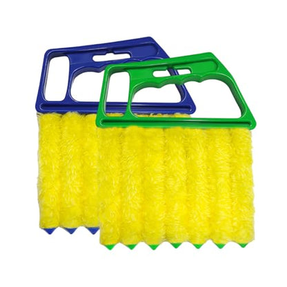 DXNQ 2 PCS Blind Cleaner Duster Tool, Window Venetian Hand-held 7 Finger Dusting Cleaner Brush, Blinds Cleaning Brush Tool for Window Shutters Air Conditioner, Car Accessories (Blue+Green) - color: Blue+green