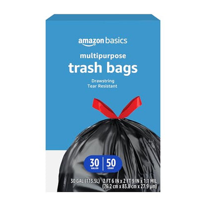 Amazon Basics Multipurpose Drawstring Trash Bags,30 Gallon,(Previously Solimo),50 Count (Pack of 6) - size: 50 Count (Pack of 6)
