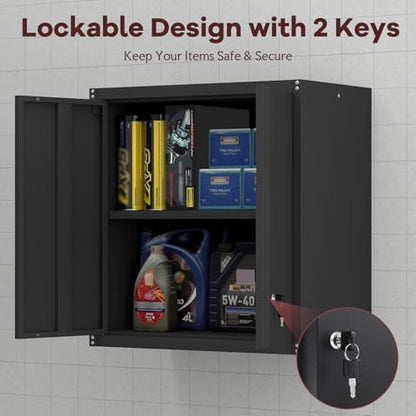 Steel Wall Cabinet, Metal Locking Wall Cabinet, Wall Hanging Metal Cabinet for Garage Tool Storage, Wall Mount Tool Cabinet for Garage, Laundry Room, Pantry, Black - color: 28"h-wall Cabinet / Black