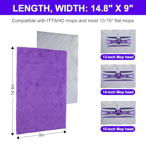 3-Pack Microfiber Mops Refill Pads for 14 Inch Mop (Purple) - color: Purple