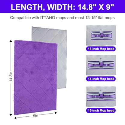 3-Pack Microfiber Mops Refill Pads for 14 Inch Mop (Purple) - color: Purple