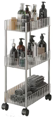 Sooyee Slim Clear 3-Tier Plastic Rolling Utility Cart with Wheels, Multi-Functional Storage Trolley for Office, Living Room, Kitchen, Movable Storage Organizer with Wheels - color: Clear, size: Slim 3 Tier