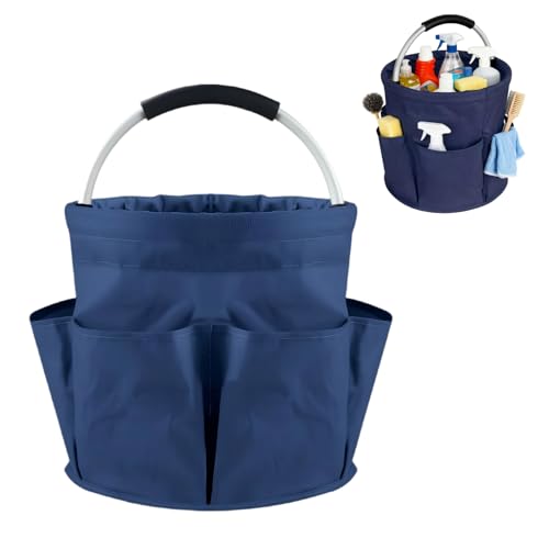 17L Cleaning Caddy with Handle, Portable Picnic Basket, Apple Picking Basket, Gift Basket, Collapsible Bathroom Storage Baskets for Dorm, Bathroom, Tool, Garden, Cleaning Supplies (Navy Blue) - color: Blue