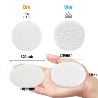50-Count Facial Sponges Compressed Natural Cellulose Sponge Round Shape Face Sponge for Face Cleansing Exfoliating and Makeup Removal, White - color: 50- Pack White