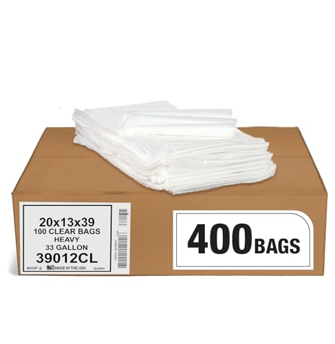 Aluf Plastics 33 Gallon Clear Trash Bags - (Huge 400 Pack) - 33" x 39" - 1.2 MIL - Heavy Duty Industrial Liners Clear Garbage Bags for Recycling, Contractors, Storage, Outdoor - style: 33 Gal, 1.2 Mil, 400 Count