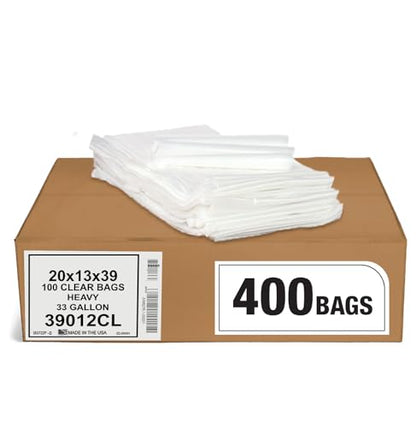 Aluf Plastics 33 Gallon Clear Trash Bags - (Huge 400 Pack) - 33" x 39" - 1.2 MIL - Heavy Duty Industrial Liners Clear Garbage Bags for Recycling, Contractors, Storage, Outdoor - style: 33 Gal, 1.2 Mil, 400 Count
