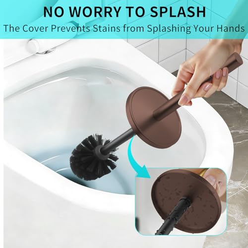 Bronze Toilet Brush and Holder Set,304 Stainless Steel Toilet Brush for Bathroom with Long Handle, Heavy Duty Toilet Bowl Brush,Removable Inner Bowl and Splash Protection,Deep Cleaning - color: Bronze