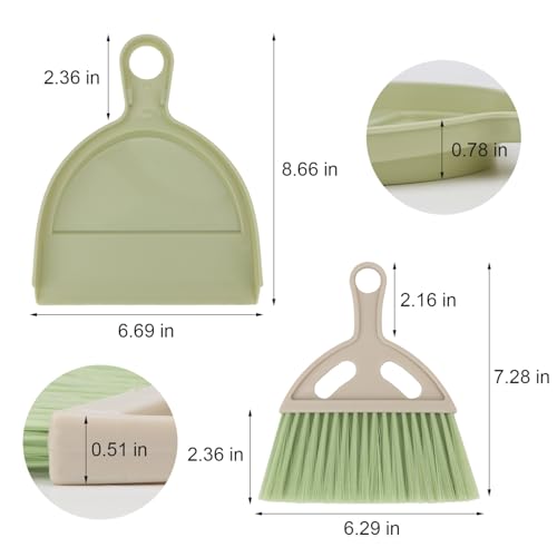Mini Dustpan and Brush Set Portable Small Broom with Dust Pan Handheld Hangable Whisk Broom and Dust Pan for Home, Kitchen, Table, Office, Car 1 Pcs (Green) - color: Green