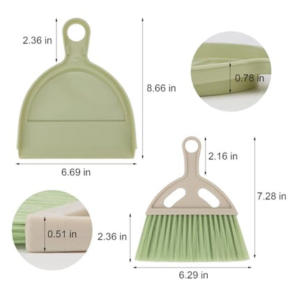 Mini Dustpan and Brush Set Portable Small Broom with Dust Pan Handheld Hangable Whisk Broom and Dust Pan for Home, Kitchen, Table, Office, Car 1 Pcs (Green) - color: Green