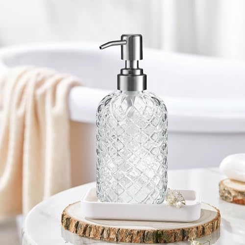 Kaishun 14 OZ Refillable Glass Soap Dispenser for Hand Soap & Lotion, Clear - color: Clear