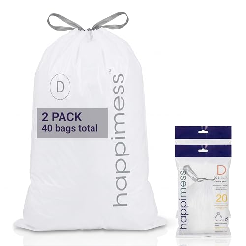 happimess 8 Gallon (30L) Drawstring Trash Bags, Slim, Unscented, White, Heavy Duty LDPE Liners for Kitchen and Household, Custom Fit 40 Count (2 Packs of 20 Liners) HPM3000D-W-2SET - size: 40 Count (Pack of 1)