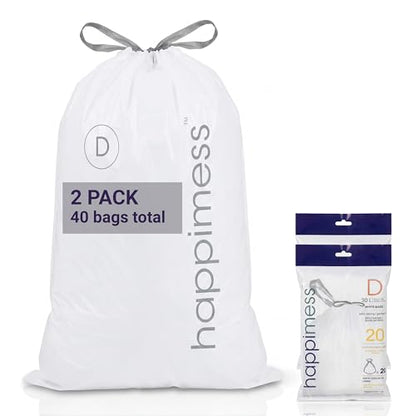happimess 8 Gallon (30L) Drawstring Trash Bags, Slim, Unscented, White, Heavy Duty LDPE Liners for Kitchen and Household, Custom Fit 40 Count (2 Packs of 20 Liners) HPM3000D-W-2SET - size: 40 Count (Pack of 1)