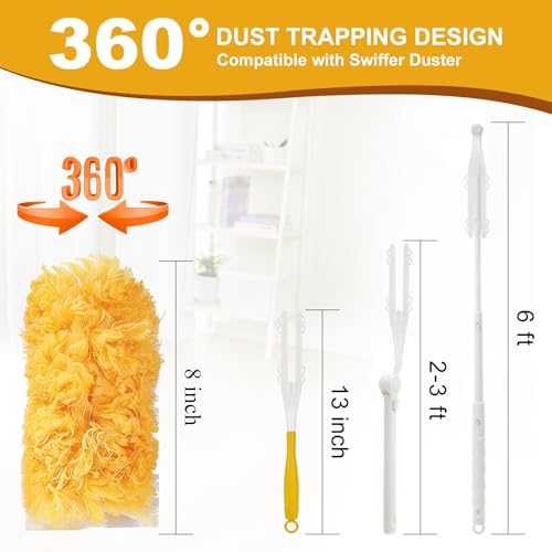 52 Pcs Disposable Duster Refills, 360° Heavy Duty Duster Dusting Replacement Heads with Electrostatic Adsorption, 5X Microfibers Dusters with 2 Handle for Home, Ceiling Fan, Furniture, Office