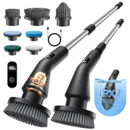 Leebein Electric Spin Scrubber, 2026 Upgraded Cordless Cleaning Brush Bathroom Scrubber, IPX7 Waterproof Electric Scrubber with 7 Brush Heads, Extendable Long Handle Power Scrubber for Bathtub Floor