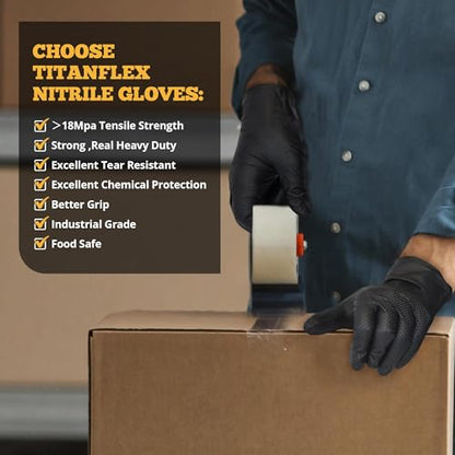 TitanFlex Heavy Duty Black Industrial Nitrile Gloves with Raised Diamond Texture, Latex Free (6mil/8mil) - color: 04 6mil (100ct), size: Large