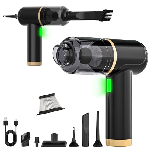 Cozylady Handheld Car Vacuum Portable Cordless, High Power 6 in 1 Vacuum Cleaner & Air Duster & Air Blower with 4000mAh Brushless Motor and Multi-Nozzles for Car, Home, Office, Camping, Pet (25kpa) - color: Black