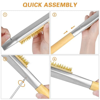 Aolso Pizza Oven Brush, 26" Brush and Stainless Steel Scraper for Pizza Stone, BBQ Grill Cleaning Brush Non Scratch Heat Proof Brass Bristles with Screwdriver, Outdoor Pizza Oven and Accessories - color: 26" Brass Bristles