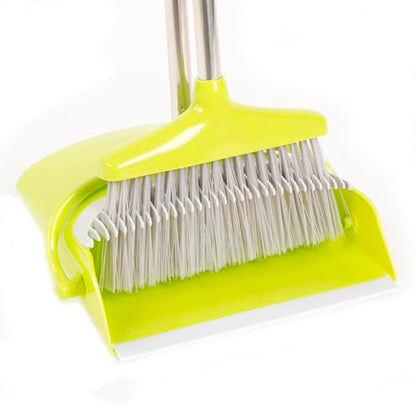 Hub City Industry Heavy Duty Broom and Dustpan Combo Set with Commercial Long Handle for Lobby, Home, Office, Cleaning Supplies, Upright Grips Sweep Set with Broom for Floor Cleaning, Green