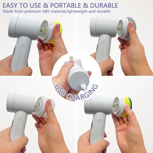Electric Spin Scrubber - Shower Scrubber,Bathroom Scrubber Electric,for Cleaning Tub, Floor, Tile, Window, Sink, Kitchen Cleaning with 6 Electric Cleaning Brush Head (6)