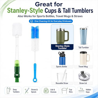 5-in-1 Water Bottle Cleaner Brush Set - 7 Pack, 14.17" Long Narrow Bottle Brush & Straw Brushes, Compatible with Stanley Cups, Tumblers, Sports Bottles, Travel Mugs