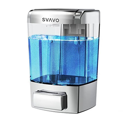 SVAVO Wall Mounted Soap Dispenser Kitchen Bathroom Manual Soap Dispenser Refillable Hand soap Dispenser for Liquid Contianers Shampoo Gel Chamber for Household Commerical 23.7oz (700ml) ABS - color: Chrome&clarity